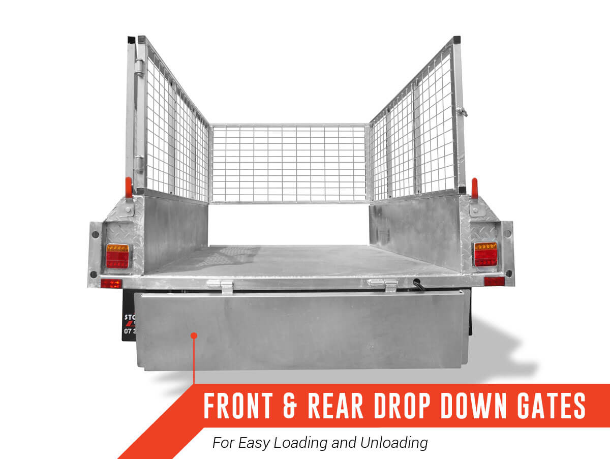Heavy duty galvanised trailer with 450mm high sides and tilting deck