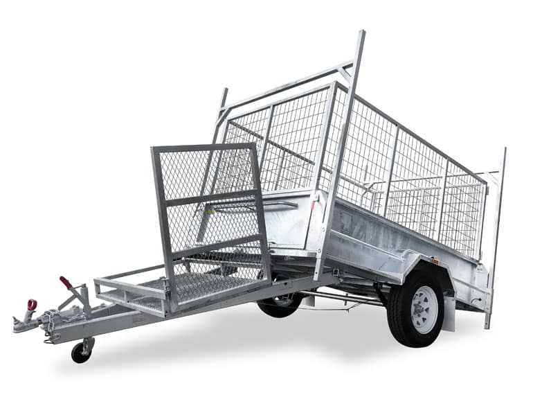 Heavy duty trailer showing full-length side steps and tandem configuration