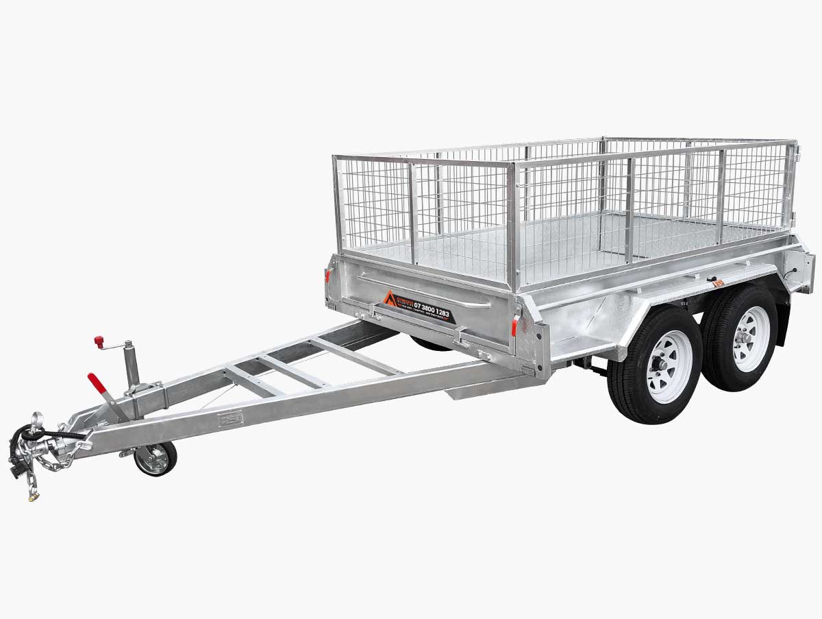 Tandem box trailer showing tandem axle and side steps